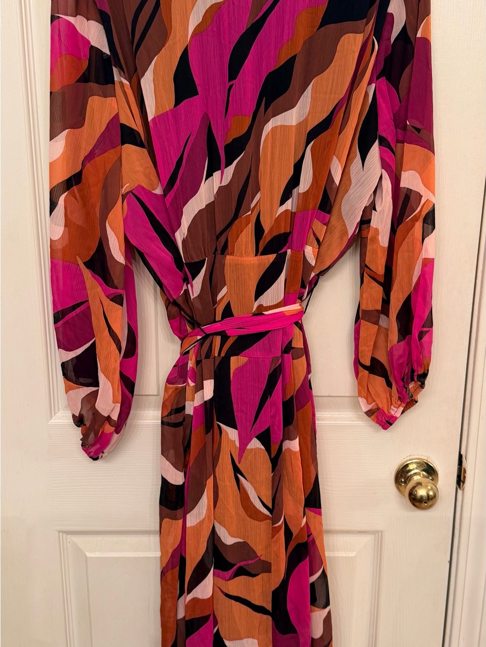 Abstract Wrap Midi Dress in Pink & Orange - Picture 6 of 6